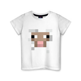 Детская футболка хлопок с принтом Майнкрафт в Тюмени, 100% хлопок | круглый вырез горловины, полуприлегающий силуэт, длина до линии бедер | мордочка | овечка | пиксельный