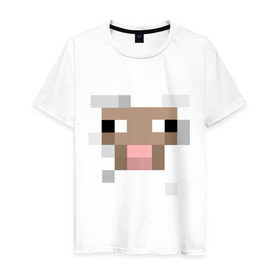 Мужская футболка хлопок с принтом Майнкрафт в Тюмени, 100% хлопок | прямой крой, круглый вырез горловины, длина до линии бедер, слегка спущенное плечо. | мордочка | овечка | пиксельный