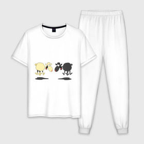 Мужская пижама хлопок с принтом Прыгающие овечки в Тюмени, 100% хлопок | брюки и футболка прямого кроя, без карманов, на брюках мягкая резинка на поясе и по низу штанин
 | 2015 | бараны | животные | овечки | приколы | символ года | ягнята