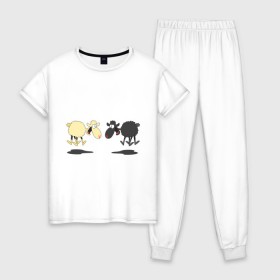 Женская пижама хлопок с принтом Прыгающие овечки в Тюмени, 100% хлопок | брюки и футболка прямого кроя, без карманов, на брюках мягкая резинка на поясе и по низу штанин | 2015 | бараны | животные | овечки | приколы | символ года | ягнята