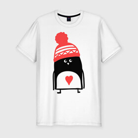 Мужская футболка премиум с принтом Пингвин в шапке в Тюмени, 92% хлопок, 8% лайкра | приталенный силуэт, круглый вырез ворота, длина до линии бедра, короткий рукав | пингвин