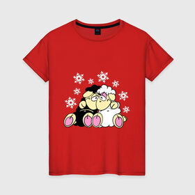 Женская футболка хлопок с принтом Барашки в Тюмени, 100% хлопок | прямой крой, круглый вырез горловины, длина до линии бедер, слегка спущенное плечо | барашек | год козы новый год | любовь | овечка | снежинка