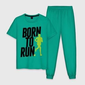 Мужская пижама хлопок с принтом Рожден для бега в Тюмени, 100% хлопок | брюки и футболка прямого кроя, без карманов, на брюках мягкая резинка на поясе и по низу штанин
 | born to run | run | бегать | рожден | рожден бежать