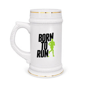 Кружка пивная с принтом Рожден для бега в Тюмени,  керамика (Материал выдерживает высокую температуру, стоит избегать резкого перепада температур) |  объем 630 мл | Тематика изображения на принте: born to run | run | бегать | рожден | рожден бежать