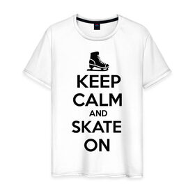 Мужская футболка хлопок с принтом Keep calm and skate on в Тюмени, 100% хлопок | прямой крой, круглый вырез горловины, длина до линии бедер, слегка спущенное плечо. | 