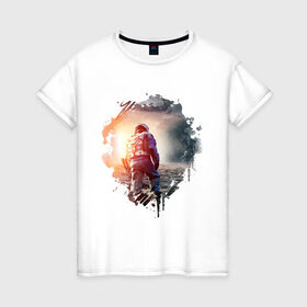 Женская футболка хлопок с принтом Interstellar в Тюмени, 100% хлопок | прямой крой, круглый вырез горловины, длина до линии бедер, слегка спущенное плечо | interstellar | интерстеллар | космонавт | космос