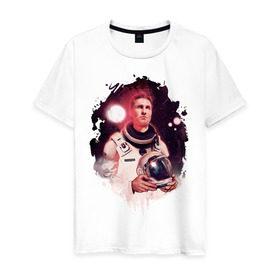 Мужская футболка хлопок с принтом Interstellar в Тюмени, 100% хлопок | прямой крой, круглый вырез горловины, длина до линии бедер, слегка спущенное плечо. | interstellar | интерстеллар | космонавт | космос