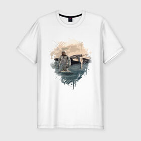 Мужская футболка премиум с принтом Interstellar в Тюмени, 92% хлопок, 8% лайкра | приталенный силуэт, круглый вырез ворота, длина до линии бедра, короткий рукав | Тематика изображения на принте: interstellar | интерстеллар | космонавт | космос