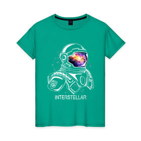 Женская футболка хлопок с принтом Космонавт в Тюмени, 100% хлопок | прямой крой, круглый вырез горловины, длина до линии бедер, слегка спущенное плечо | interstellar | интерстеллар | космонавт | космос