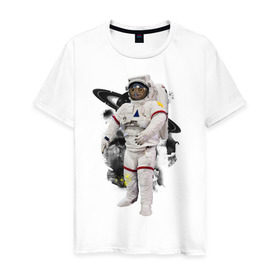 Мужская футболка хлопок с принтом Сова космонавт в Тюмени, 100% хлопок | прямой крой, круглый вырез горловины, длина до линии бедер, слегка спущенное плечо. | Тематика изображения на принте: сова