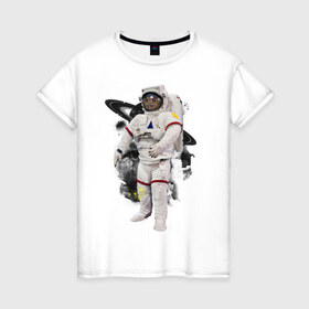 Женская футболка хлопок с принтом Сова космонавт в Тюмени, 100% хлопок | прямой крой, круглый вырез горловины, длина до линии бедер, слегка спущенное плечо | сова