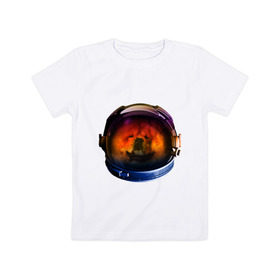 Детская футболка хлопок с принтом Чау-чау в Тюмени, 100% хлопок | круглый вырез горловины, полуприлегающий силуэт, длина до линии бедер | Тематика изображения на принте: астронавт | животные | космонавт | космос | мордочка | нос | собака | чау чау | шлем