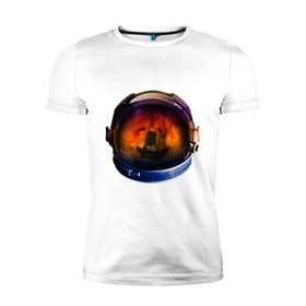 Мужская футболка премиум с принтом Чау-чау в Тюмени, 92% хлопок, 8% лайкра | приталенный силуэт, круглый вырез ворота, длина до линии бедра, короткий рукав | астронавт | животные | космонавт | космос | мордочка | нос | собака | чау чау | шлем
