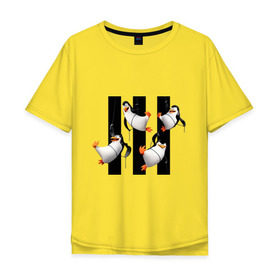 Мужская футболка хлопок Oversize с принтом Пингвины Мадагаскара в Тюмени, 100% хлопок | свободный крой, круглый ворот, “спинка” длиннее передней части | мадагаскар | мультик | пингвины