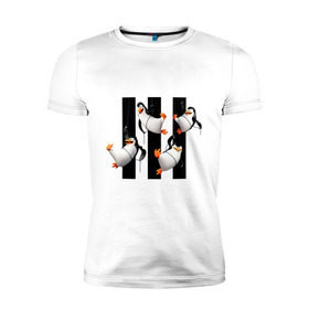 Мужская футболка премиум с принтом Пингвины Мадагаскара в Тюмени, 92% хлопок, 8% лайкра | приталенный силуэт, круглый вырез ворота, длина до линии бедра, короткий рукав | мадагаскар | мультик | пингвины