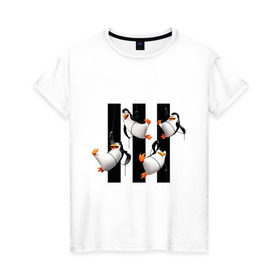 Женская футболка хлопок с принтом Пингвины Мадагаскара в Тюмени, 100% хлопок | прямой крой, круглый вырез горловины, длина до линии бедер, слегка спущенное плечо | мадагаскар | мультик | пингвины
