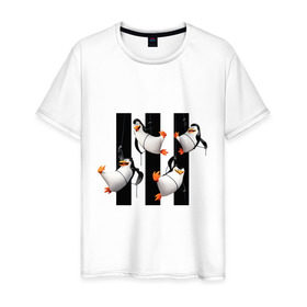Мужская футболка хлопок с принтом Пингвины Мадагаскара в Тюмени, 100% хлопок | прямой крой, круглый вырез горловины, длина до линии бедер, слегка спущенное плечо. | мадагаскар | мультик | пингвины