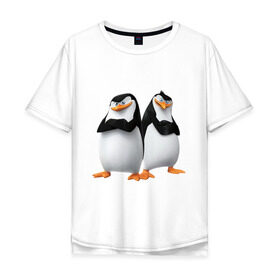 Мужская футболка хлопок Oversize с принтом Пингвины Мадагаскара в Тюмени, 100% хлопок | свободный крой, круглый ворот, “спинка” длиннее передней части | мадагаскар | мультик | пингвины