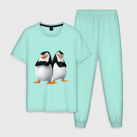 Мужская пижама хлопок с принтом Пингвины Мадагаскара в Тюмени, 100% хлопок | брюки и футболка прямого кроя, без карманов, на брюках мягкая резинка на поясе и по низу штанин
 | мадагаскар | мультик | пингвины
