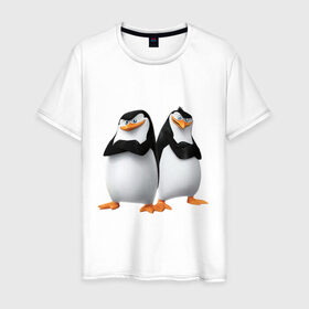 Мужская футболка хлопок с принтом Пингвины Мадагаскара в Тюмени, 100% хлопок | прямой крой, круглый вырез горловины, длина до линии бедер, слегка спущенное плечо. | Тематика изображения на принте: мадагаскар | мультик | пингвины
