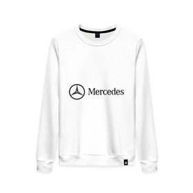 Женский свитшот хлопок с принтом Mercedes Logo в Тюмени, 100% хлопок | прямой крой, круглый вырез, на манжетах и по низу широкая трикотажная резинка  | logo | mercedes