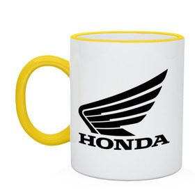 Кружка двухцветная с принтом Honda Motor в Тюмени, керамика | объем — 330 мл, диаметр — 80 мм. Цветная ручка и кайма сверху, в некоторых цветах — вся внутренняя часть | Тематика изображения на принте: honda | motor | хонда