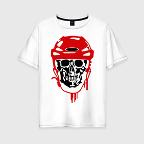 Женская футболка хлопок Oversize с принтом Мертвый хоккеист в Тюмени, 100% хлопок | свободный крой, круглый ворот, спущенный рукав, длина до линии бедер
 | скелет