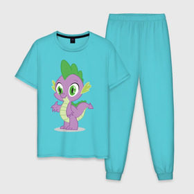 Мужская пижама хлопок с принтом Дракон Спайк в Тюмени, 100% хлопок | брюки и футболка прямого кроя, без карманов, на брюках мягкая резинка на поясе и по низу штанин
 | my little pony | дракон | мой маленький пони | пони | спайк