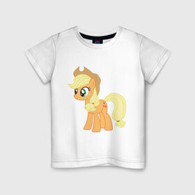 Детская футболка хлопок с принтом Пони Эпплджек в Тюмени, 100% хлопок | круглый вырез горловины, полуприлегающий силуэт, длина до линии бедер | my little pony | мой маленький пони | пони | эпплджек
