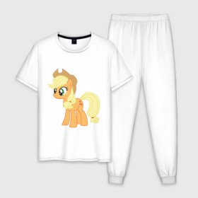 Мужская пижама хлопок с принтом Пони Эпплджек в Тюмени, 100% хлопок | брюки и футболка прямого кроя, без карманов, на брюках мягкая резинка на поясе и по низу штанин
 | my little pony | мой маленький пони | пони | эпплджек