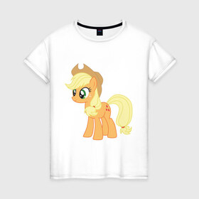 Женская футболка хлопок с принтом Пони Эпплджек в Тюмени, 100% хлопок | прямой крой, круглый вырез горловины, длина до линии бедер, слегка спущенное плечо | my little pony | мой маленький пони | пони | эпплджек