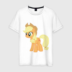 Мужская футболка хлопок с принтом Пони Эпплджек в Тюмени, 100% хлопок | прямой крой, круглый вырез горловины, длина до линии бедер, слегка спущенное плечо. | my little pony | мой маленький пони | пони | эпплджек