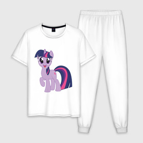 Мужская пижама хлопок с принтом Пони Сумеречная Искорка в Тюмени, 100% хлопок | брюки и футболка прямого кроя, без карманов, на брюках мягкая резинка на поясе и по низу штанин
 | my little pony | искорка | мой маленький пони | пони | сумеречная