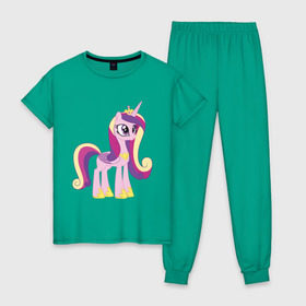 Женская пижама хлопок с принтом Принцесса Каденс в Тюмени, 100% хлопок | брюки и футболка прямого кроя, без карманов, на брюках мягкая резинка на поясе и по низу штанин | my little pony | каденс | мой маленький пони | пони