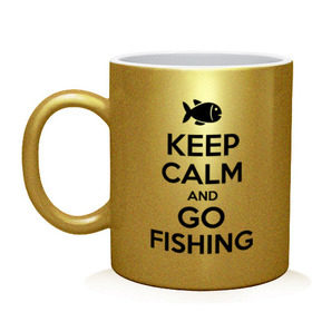 Кружка с принтом Keep calm and go fishing в Тюмени, керамика | объем — 330 мл, диаметр — 80 мм. Принт наносится на бока кружки, можно сделать два разных изображения | Тематика изображения на принте: fishing | keep calm | рыбак | рыбалка | рыбачить | сохраняй спокойствие