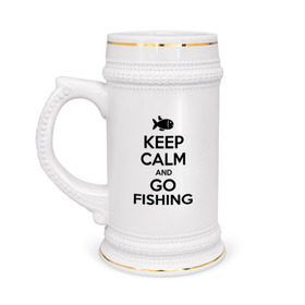 Кружка пивная с принтом Keep calm and go fishing в Тюмени,  керамика (Материал выдерживает высокую температуру, стоит избегать резкого перепада температур) |  объем 630 мл | fishing | keep calm | рыбак | рыбалка | рыбачить | сохраняй спокойствие