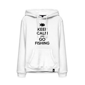 Мужская толстовка хлопок с принтом Keep calm and go fishing в Тюмени, френч-терри, мягкий теплый начес внутри (100% хлопок) | карман-кенгуру, эластичные манжеты и нижняя кромка, капюшон с подкладом и шнурком | fishing | keep calm | рыбак | рыбалка | рыбачить | сохраняй спокойствие