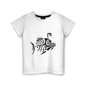 Детская футболка хлопок с принтом Скелет глубоководной рыбы в Тюмени, 100% хлопок | круглый вырез горловины, полуприлегающий силуэт, длина до линии бедер | скелет