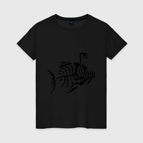 Женская футболка хлопок с принтом Скелет глубоководной рыбы в Тюмени, 100% хлопок | прямой крой, круглый вырез горловины, длина до линии бедер, слегка спущенное плечо | скелет