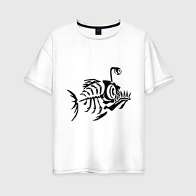 Женская футболка хлопок Oversize с принтом Скелет глубоководной рыбы в Тюмени, 100% хлопок | свободный крой, круглый ворот, спущенный рукав, длина до линии бедер
 | Тематика изображения на принте: скелет