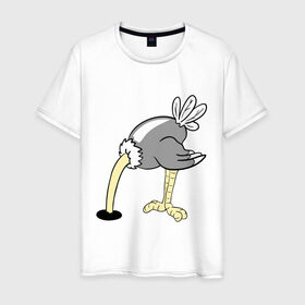 Мужская футболка хлопок с принтом Страус в Тюмени, 100% хлопок | прямой крой, круглый вырез горловины, длина до линии бедер, слегка спущенное плечо. | пара | страус