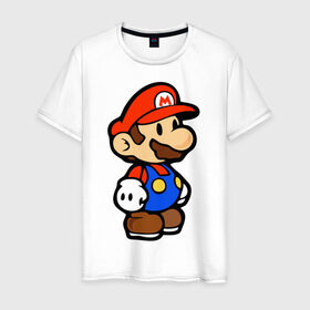 Мужская футболка хлопок с принтом Марио в Тюмени, 100% хлопок | прямой крой, круглый вырез горловины, длина до линии бедер, слегка спущенное плечо. | марио