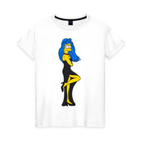 Женская футболка хлопок с принтом Миссис Симпсон в Тюмени, 100% хлопок | прямой крой, круглый вырез горловины, длина до линии бедер, слегка спущенное плечо | simpson | костюм | любовь | мардж | миссис симпсон | семья | симпсон