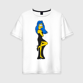 Женская футболка хлопок Oversize с принтом Миссис Симпсон в Тюмени, 100% хлопок | свободный крой, круглый ворот, спущенный рукав, длина до линии бедер
 | Тематика изображения на принте: simpson | костюм | любовь | мардж | миссис симпсон | семья | симпсон