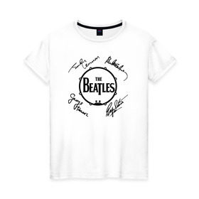 Женская футболка хлопок с принтом Beatles (автографы) в Тюмени, 100% хлопок | прямой крой, круглый вырез горловины, длина до линии бедер, слегка спущенное плечо | битлз