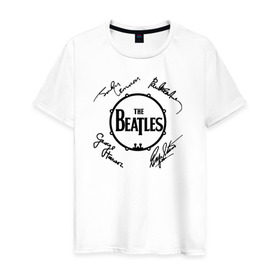 Мужская футболка хлопок с принтом Beatles (автографы) в Тюмени, 100% хлопок | прямой крой, круглый вырез горловины, длина до линии бедер, слегка спущенное плечо. | Тематика изображения на принте: битлз
