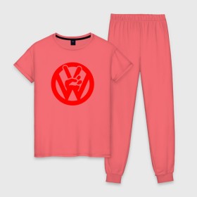 Женская пижама хлопок с принтом vw peace в Тюмени, 100% хлопок | брюки и футболка прямого кроя, без карманов, на брюках мягкая резинка на поясе и по низу штанин | 