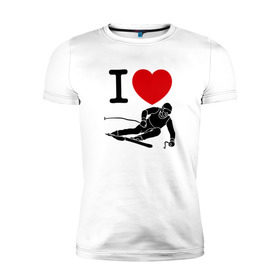 Мужская футболка премиум с принтом Я люблю лыжи в Тюмени, 92% хлопок, 8% лайкра | приталенный силуэт, круглый вырез ворота, длина до линии бедра, короткий рукав | Тематика изображения на принте: 