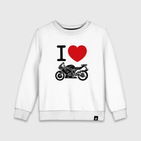 Детский свитшот хлопок с принтом Я люблю спортивные мотоциклы в Тюмени, 100% хлопок | круглый вырез горловины, эластичные манжеты, пояс и воротник | Тематика изображения на принте: 