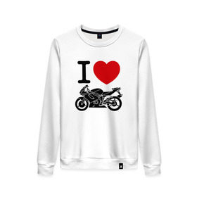 Женский свитшот хлопок с принтом Я люблю спортивные мотоциклы в Тюмени, 100% хлопок | прямой крой, круглый вырез, на манжетах и по низу широкая трикотажная резинка  | 